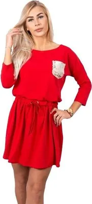 Produktbild von Rotes Kleid mit Paillettentasche