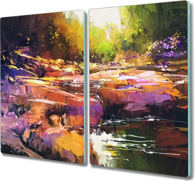 Produktbild von Coloray Hackbrett Kochplattenabdeckung Herdabdeckplatte 2x30x52 cm Schneidebrett Küchenbrett - River Forest Natur