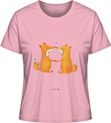 Produktbild von Mr. & Mrs. Panda Damen Oberteil Füchse Liebe Größe XL - Baumwolle Pink - Geschenk, Basic Shirt, Partner, Fuchs, T-Shirt für Frauen, Sommershirt