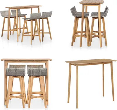Immagine prodotto di vidaXL set da pranzo da giardino 5 pezzi in legno massiccio di acacia - Set da bar - Set da bar - Tavolo e sgabelli da bar - Tavolo da bar