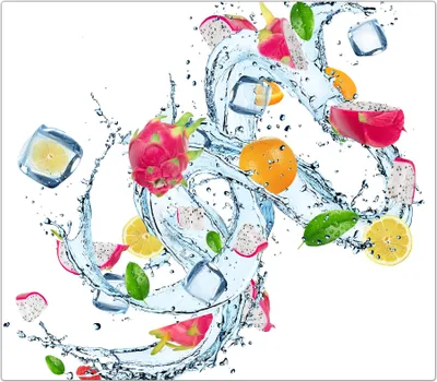 Produktbild von Spritzschutz Herdabdeckplatte Schneidebrett aus Glas Früchte im Wassersplash 1-Teilig (60x52cm)