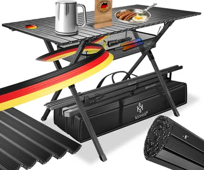 Produktbild von KESSER® Campingtisch Klapptisch faltbar 145x70cm bis 100kg mit Aluminium-Rahmen & Aufrollbare Tischplatte inkl. Tragetasche mit Trageband & Netztasche