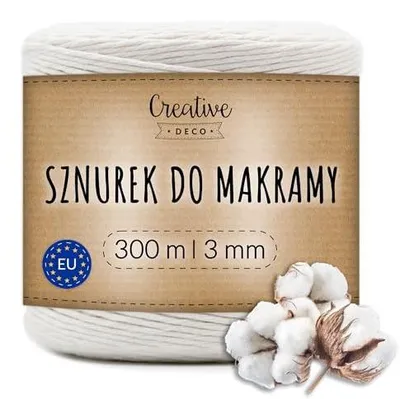 Zdjęcie produktu dla Sznurek bawełniany do makramy naturalny 300M 2 3MM rękodzieło prezent