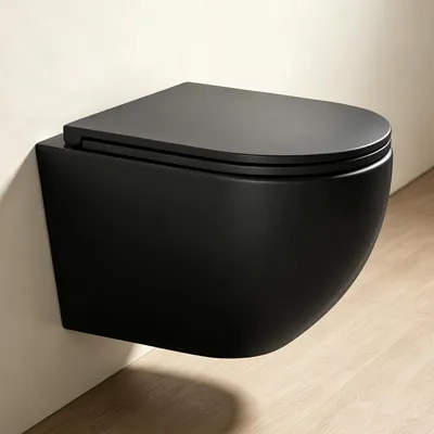 Produktbild von Mai & Mai Hänge WC schwarz matt mit Softclose Sitz | Wand WC aus keramik spülrandloses WC BTH: 36x50x36cm Aachen179