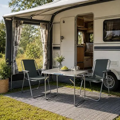 Produktbild von 3tlg Campingmöbel Set Outdoormöbel Alu Camping L70xB50xH59cm 1x Campingtisch mit Tragegriff 2 Campingstühle Anthrazit