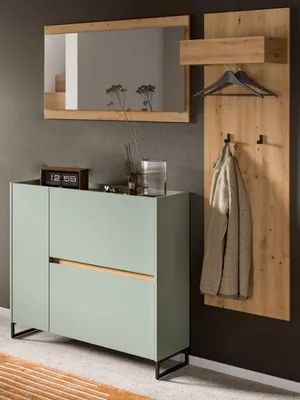 Produktbild von Garderobe Set 3-teilig "Borga" in Salbei und Artisan Eiche 175 x 192 cm, Soft-Close