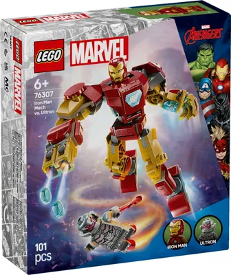 Productafbeelding van LEGO Marvel Iron Man Mech vs. Ultron - Superheldenspeelgoed met 2 minifiguren - Actiefiguur met beweegbare armen, benen en vingers - Cadeau voor jongens en meisjes vanaf 6 jaar, modelnummer 76307