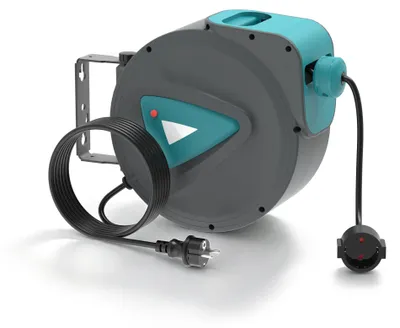 Productafbeelding van Automatische kabelhaspel - Wandmontabele kabeltrommel - 20 meter H05VV-F-kabel - Automatische kabelinvoering - 180° draaibare houder - Geschikt voor werkplaats en garage