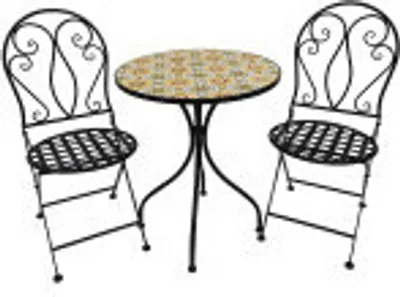 Produktbild von Mosaik Bistro Set 3tlg. Eisen Set Gartenset Sitzgruppe Gartenmöbel klappbar
