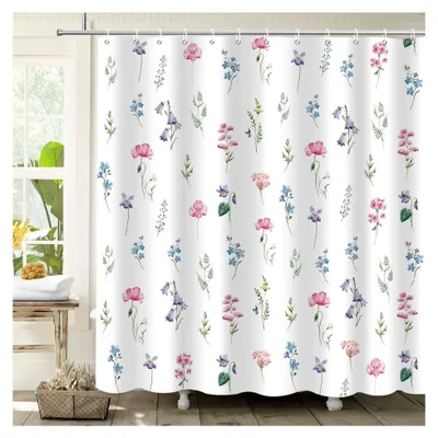 Produktbild von Duschvorhang Blumen 180x180 cm wasserdicht mit 12 Haken
