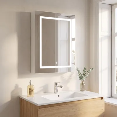 Produktbild von INONEFT Spiegelschrank Bad mit LED Beleuchtung, Badezimmer Spiegel, dreifarbiger Beleuchtung, Beschlagfrei, 1 Tür, Badschrank 50 × 70 cm