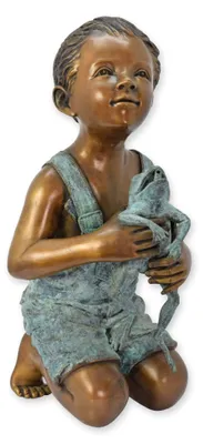 Produktbild von Brunnen Wasserspeier Junge Frosch Bronze Replikat Retro Design Dekoration