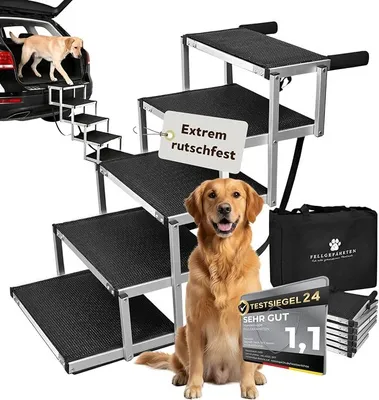 Imagen del producto de Escalera para perros, plegable y rampa para perros: ayuda estable y antideslizante para que los perros grandes puedan subir, con reflectores, disponible en 2 tamaños