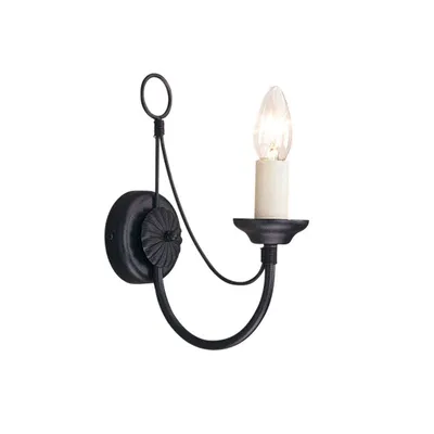 Image de Applique murale avec bougeoir Carisbrooke, noire, 1xE14x60W, métal, dimensions : 27 x 9,2 x 21 cm, IP20, Elstead