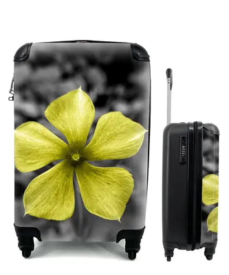 Produktbild von MuchoWow® Koffer Handgepäck Trolley Rollkoffer Kleine Reisekoffer mit 4 Rollen - Blumen - Gelb - Schwarz - Weiß - Cabin Size < 55x40x23 cm & 55x40x20 cm - Fotokoffer - Kabinenkoffer - Boardgepäck - Reise-Box - Reisekoffer - Reisegepäck - Koffer mit Bild - Trolley für Kinder