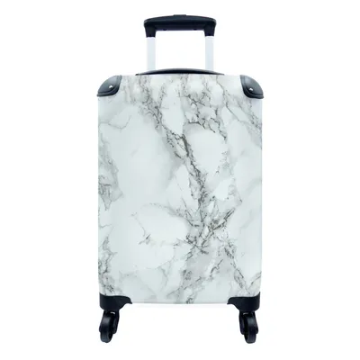 Produktbild von MuchoWow® Koffer Handgepäck Trolley Rollkoffer Kleine Reisekoffer mit 4 Rollen - Marmor - Weiß - Schwarz - Cabin Size < 55x40x23 cm & 55x40x20 cm - Fotokoffer - Kabinenkoffer - Boardgepäck - Reise-Box - Reisekoffer - Reisegepäck - Koffer mit Bild - Trolley für Kinder