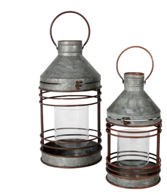 Produktbild von Zinklaternen 2er Set mit Glas-Windlicht im Industrie-Look für den Außenbereich