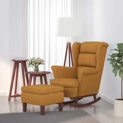 Image de The Living Store Fauteuil à bascule et tabouret avec pieds en bois Marron Velours