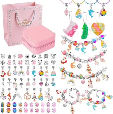 Produktbild von Armband Bastelset, für Mädchen 4-12 Jahre, mit Einhorn und Meerjungfrau, bunte Perlen, Bastelset