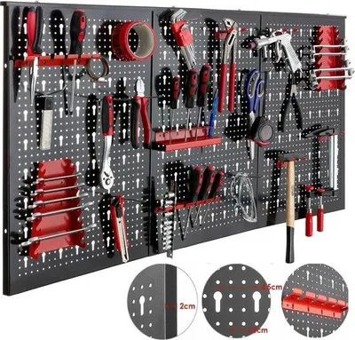 Produktbild von Famanu Werkzeugwand - Werkzeugboard - Pegboard - Wandmontage - Metall - Inklusive Behälter und Haken - 120 x 60 cm