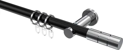 Produktbild von Interdeco Gardinenstange / Vorhangstange Schwarz / Chrom, Typ Platon Elanto (Rillenzylinder), 20 mm Ø 1-läufig, 220 cm