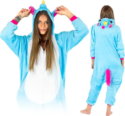 Obrázok produktu pre Dámsky a pánsky halloweenský kostým - jednodielne pyžamo Blue/Pink Pegasus - overal - karnevalové a pyžamové kostýmy pre dospelých, veľkosť M