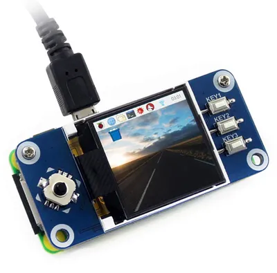 Productafbeelding van Waveshare 1,44-inch LCD-schermmodule voor Raspberry Pi, met een 128x128 SPI-interface, ST7735S-driver, RGB-weergave met 65.000 kleuren, ingebouwde joystick en knoppen. Mini LCD-module voor Raspberry Pi 5/4/3/Zero