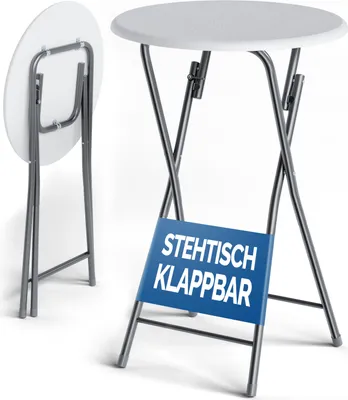 Produktbild von CASARIA® Stehtisch Klappbar 110cm Hoch Rund Ø 60cm Outdoor Holz Stabil Garten Bistrotisch Bartisch Biertisch Partytisch Esstisch Klapptisch Tisch Weiß