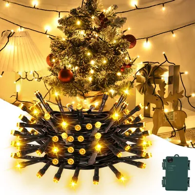 Lichtkette 5 m, 50 LEDs, warmweiß, Timer, IP65, grüner Draht