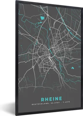Produktbild von MuchoWow® Gerahmtes Poster Blau - Deutschland - Karte - Stadtplan - Rheine 20x30 cm - Poster mit Schwarzem Bilderrahmen Wandposter Rahmen Foto Bilder - Drucken - Bilder Poster im Rahmen