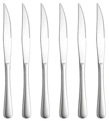 Productafbeelding van Steakmes set, 6 stuks, roestvrij staal, getande messen, ergonomische handgrepen, vaatwasmachinebestendig