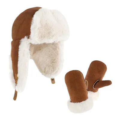 Produktbild von Fliegermütze Winter Plüschmütze mit Ohrenklappen & Handschuh für Junge Mädchen