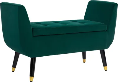 Produktbild von Luxus Sitzbank Polsterbank mit Stauraum Armlehnen Truhenbank Samtartiges Polyester Gummiholz Grün 107 x 42 x 65 cm
