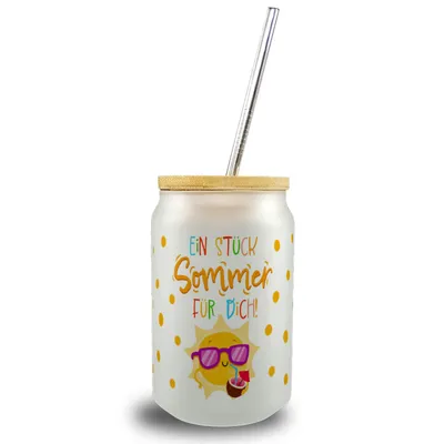 Produktbild von Ein Stück Sommer für dich Trinkglas mit Bambusdeckel mit Spruch