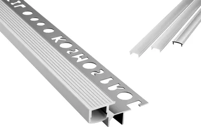 Produktbild von T-40 LED Alu Fliesenprofil Treppenprofil Stufen 10mm silber 1m opal