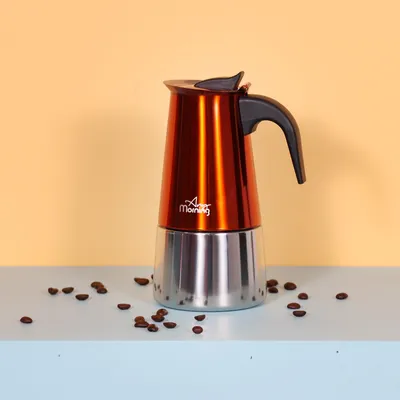 Obrázok produktu pre Any Morning Espressokocher na 6 šálok, 300 ml, nerezový moka kávovar, vhodný na indukciu, pre všetky typy sporákov, medenej farby
