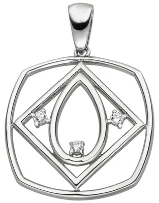 Produktbild von Anhänger aus 925 Silber mit 3 Zirkonia weiß Halsschmuck rhodiniert