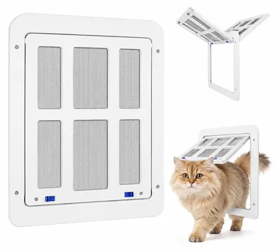 Produktbild von Katzenklappe für Fliegengittertüren, Haustierklappe für Katzen und Hunde, 34 x 44,5 cm Außenrahmen, mit Verschluss und Doppelmagnet