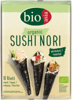 Image de BIOASIA, algues marines bio grillées pour sushi, nori, 300g (12 x 10 feuilles)