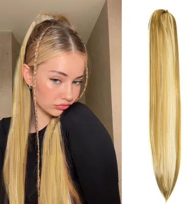 Immagine prodotto di Caschetto per capelli da cavallo, clip-in, 50 cm, biondo scuro e biondo platino, sintetico, 150g