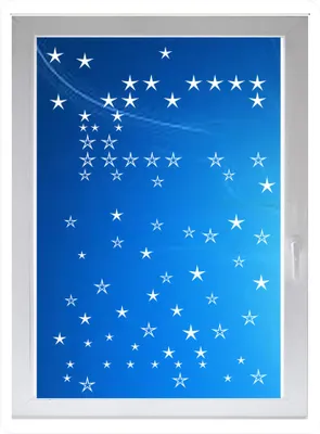 Produktbild von INDIGOS UG - Wohnzimmer Sterne verschieden - Farbe: weiss - 116x65 cm - Sichtschutzfolie - Fensterfolie - Glasdekorfolie - für die Küche, Wohnzimmer Sterne verschieden ans Fenster