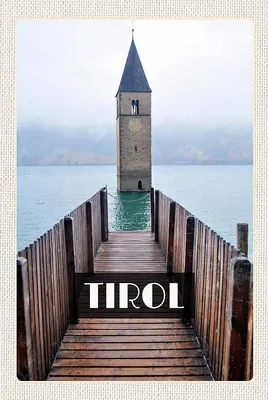 Produktbild von vianmo Holzschild 18x12 cm Tirol Österreich Kirchenturm Bildmotiv Reisemotiv Abenteuer Reisen