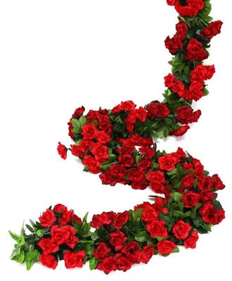Productafbeelding van Kunstrozenkrans, 2 stuks, 240 cm lang, rood, met 13 rozenkoppen per krans