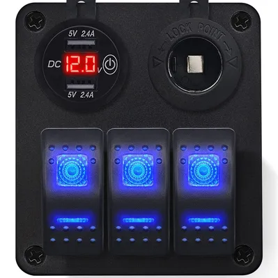 Produktbild von ProRide 12V Schaltpanel 2x USB 5V/2,4A + Zigaretten-Stecker, 3 Schalter