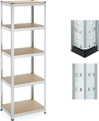 Zdjęcie produktu dla Regał o dużej nośności Relaxdays, wys. x szer. x gł.: 180 x 60 x 45 cm, nośność 500 kg, stal ocynkowana, regał magazynowy do piwnicy, garażu, do montażu na zatrzaski, kolor srebrny