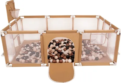 Produktbild von Selonis Laufstall Baby Großer Spielplatz Mit 100 Bälle Laufgitter Für Kinder, Beige:Pastellbeige/Kupferrot/Weiß/Schwarz