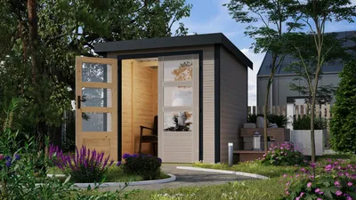 Produktbild von Karibu Gartenhaus Hybridhaus Metall Jupiter 2 wassergrau 209x213x208,5 cm