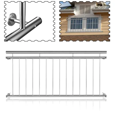 Produktbild von YZNAHRE 184 x 90 cm Französischer Balkon Geländer Edelstahl Balkongeländer Treppengeländer Terrassengeländer φ38mm Balkonschutz Balkongitter