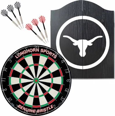 Productafbeelding van Dartkast met dartbord en 6 stalen dartpijlen, houten dartkast, dartkast Longhorn
