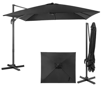 Image de Parasol rectangulaire de 300x300 cm, rotatif à 360°, inclinable en 3 positions, avec manivelle, protection UPF 30+ (noir)